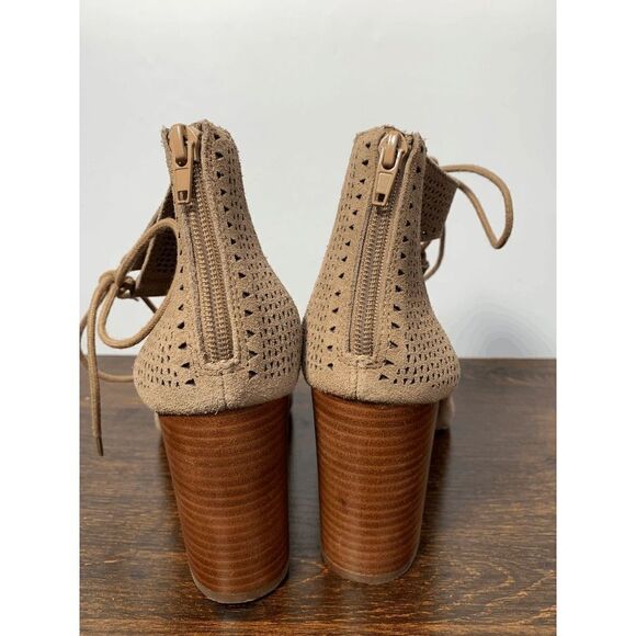 Crown Vintage Women Eralicia Peep Toe Heeled Bootie Lace Up Back Zip Taupe US 9 - Picture 5 of 7